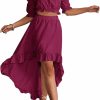 New LYANER Lyaner Women'S Two Pieces Outfits Off Shoulder Crop Top And High Low Skirt Set