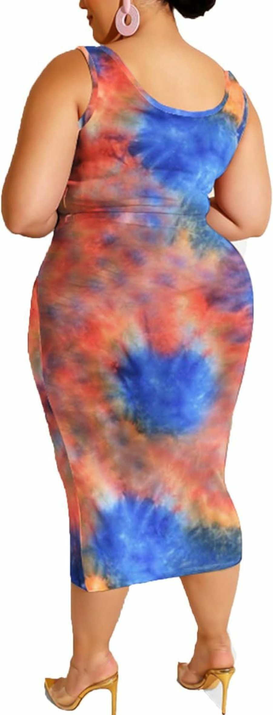 Clearance IyMoo Iymoo Womens Sexy Plus Size 2 Piece Midi Dress Outfits - Sleeveless Tie Dye Print Tank Crop Top Bodycon Skirts Set