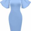 Clearance Memoriesea Memoriesea Women'S Basic Bodycon Ruffle Flared Short Sleeve Pencil Midi Dress