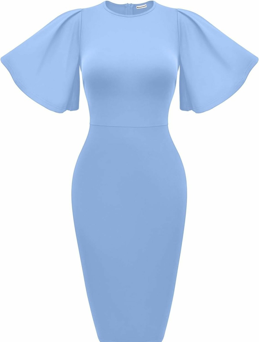 Clearance Memoriesea Memoriesea Women'S Basic Bodycon Ruffle Flared Short Sleeve Pencil Midi Dress