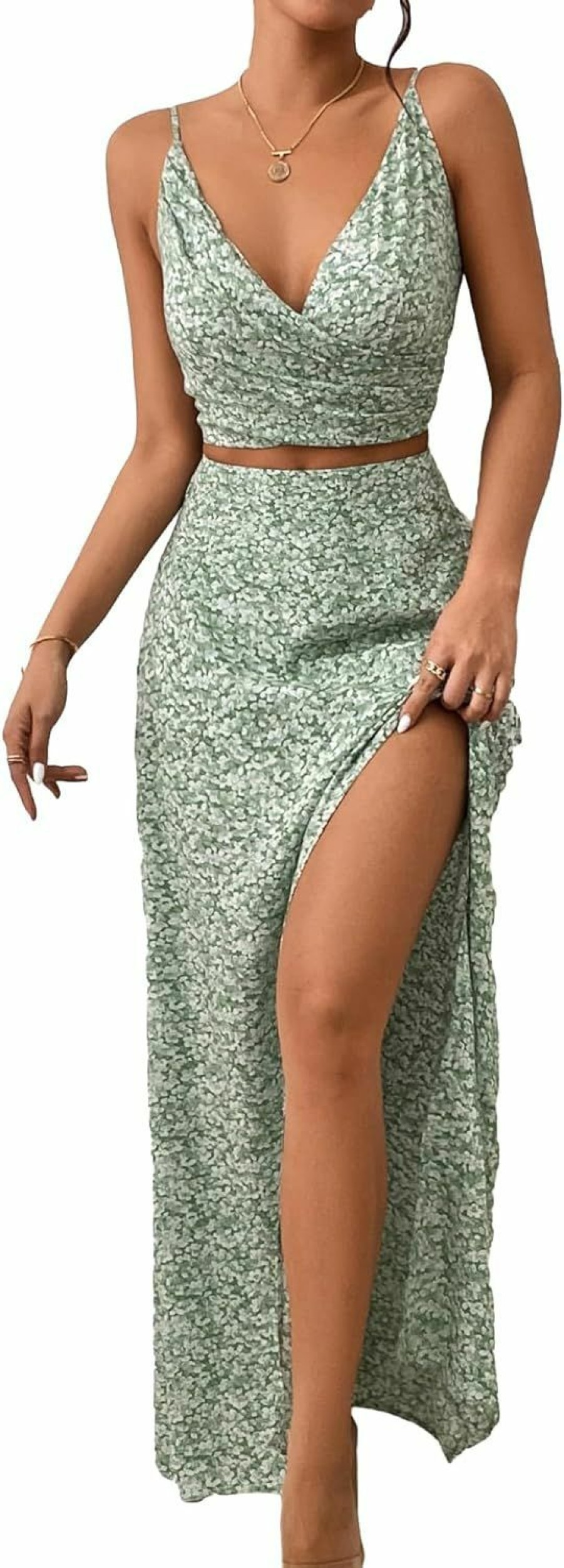 Wholesale Verdusa Verdusa Women'S 2 Piece Outfit Floral Print Wrap Cami Top And Maxi Skirt Sets