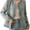 New chouyatou Chouyatou Women'S Elegant Houndstooth Tweed Jacket Button Down Fringed Tassel Blazer Jacket Coat