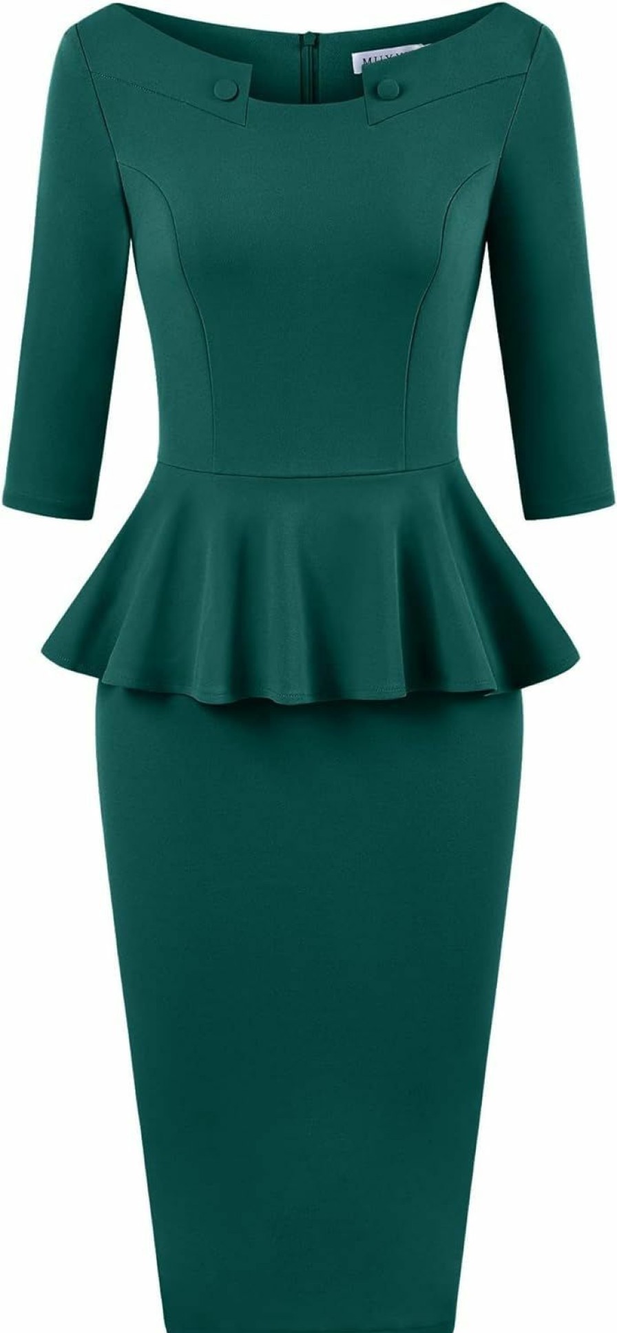 Online MUXXN Muxxn Women'S 50S Vintage Bodycon 3/4 Sleeve Midi Peplum Business Formal Work Pencil Dresses