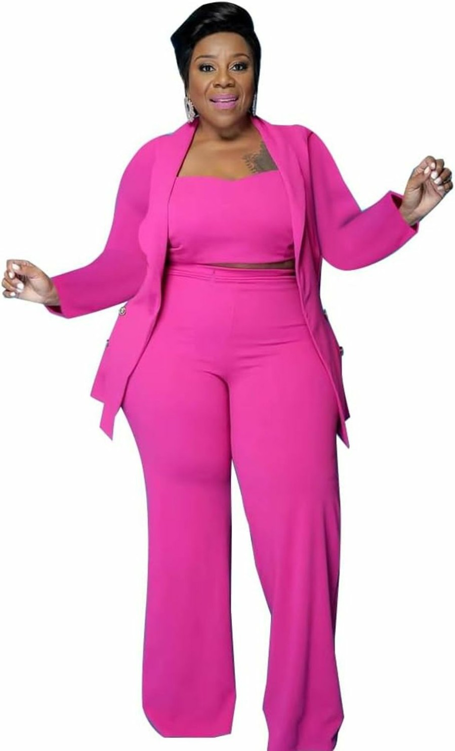 Online Dmoled Women Plus Size 3 Piece Sets Outfit Tracksuit Blazer Jacket And Wide Leg Long Pants Business Office Lady Suits Sets