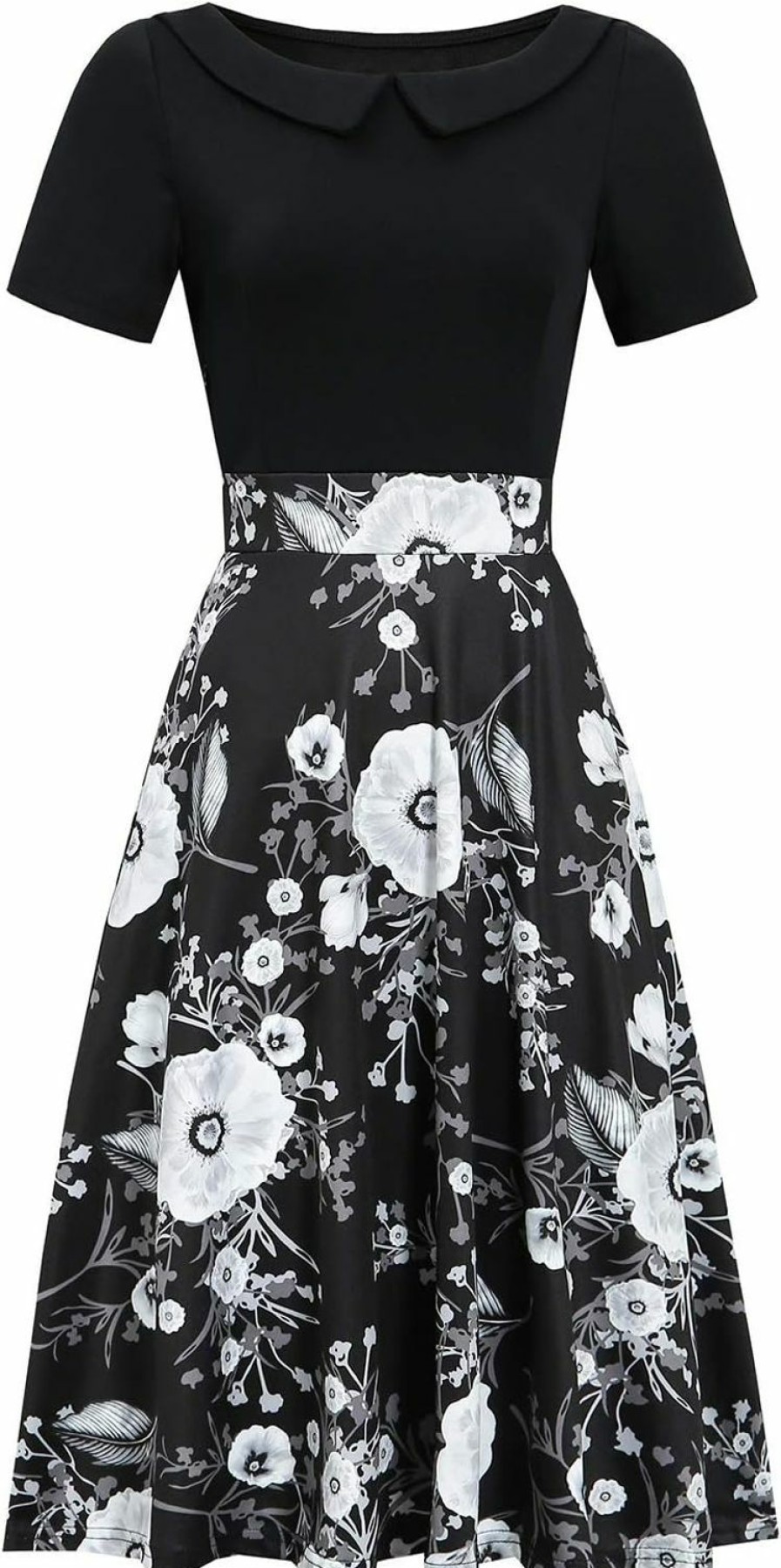 Best HELYO Women'S Elegant Vintage Cotton Casual Floral Print Work Party Peter Pan Collar A-Line Dress With Pockets 978