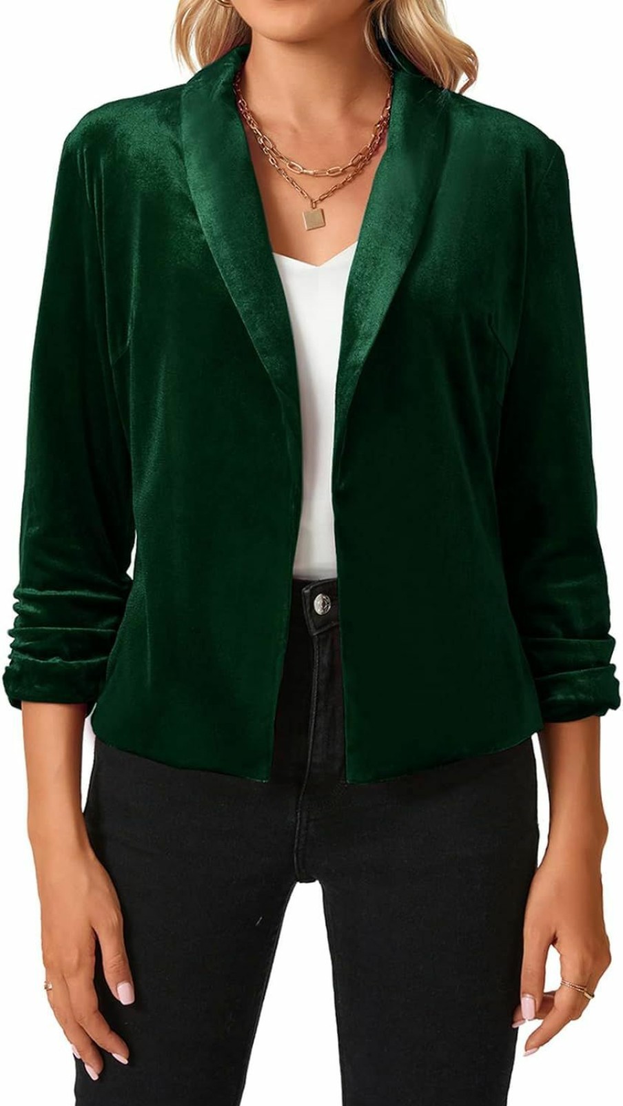 Hot MINTLIMIT Mintlimit Women'S Velvet Blazer 3/4 Ruched Sleeve Jacket Shawl Lapel Open Front Casual Blazers Jackets