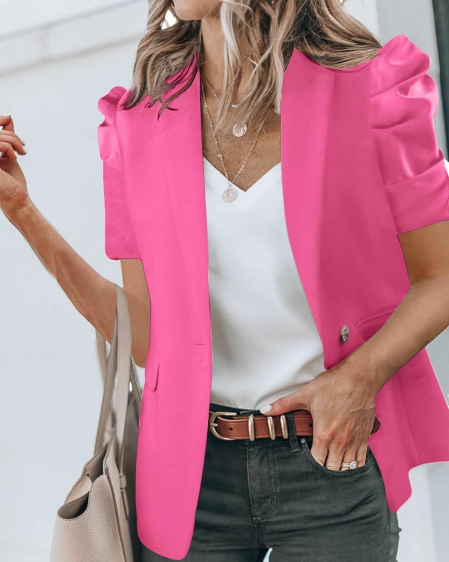 Online Newffr Newffr Women'S Summer Blazers Casual Short Puff Sleeve Open Front Office Blazers Bussiness Jackets Work Suit