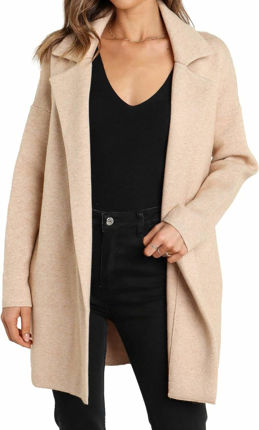 New Famulily Famulily Cozy Coatigan For Women Casual Lapel Long Sleeve Midi Long Blazer Coat With Pockets