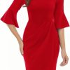 Clearance Gardenwed Gardenwed Womens 3/4 Bell Sleeve Sheath Vintage Cocktail Party Dress Bodycon Ruched Church Dresses