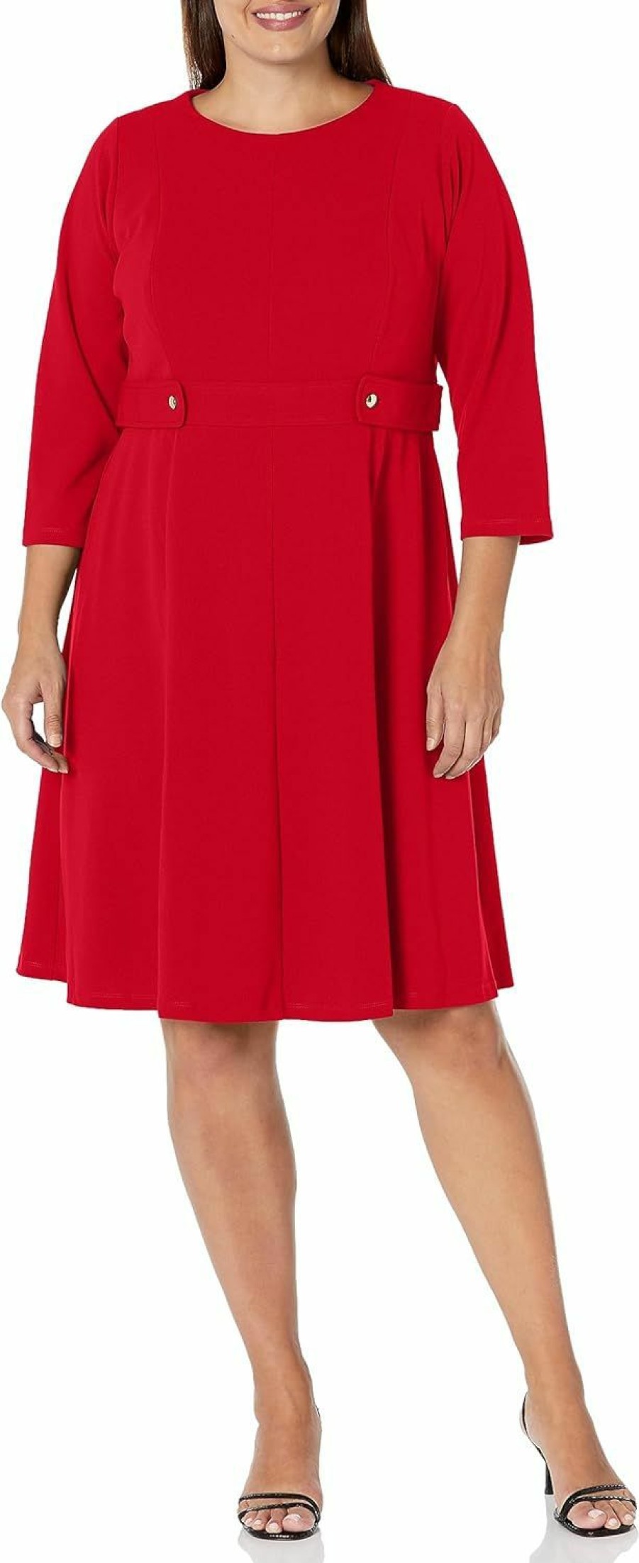 Clearance London Times London Times Women'S Crepe Fit And Flare Midi With Waist Button Detail