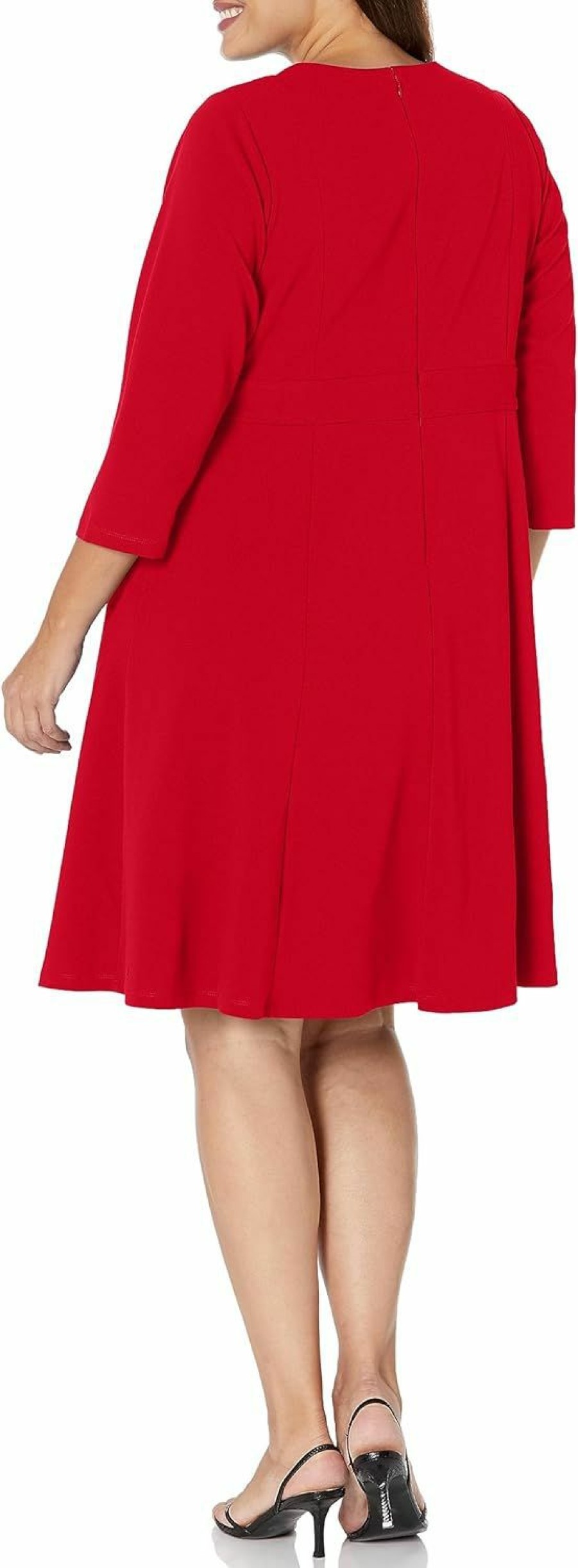 Clearance London Times London Times Women'S Crepe Fit And Flare Midi With Waist Button Detail