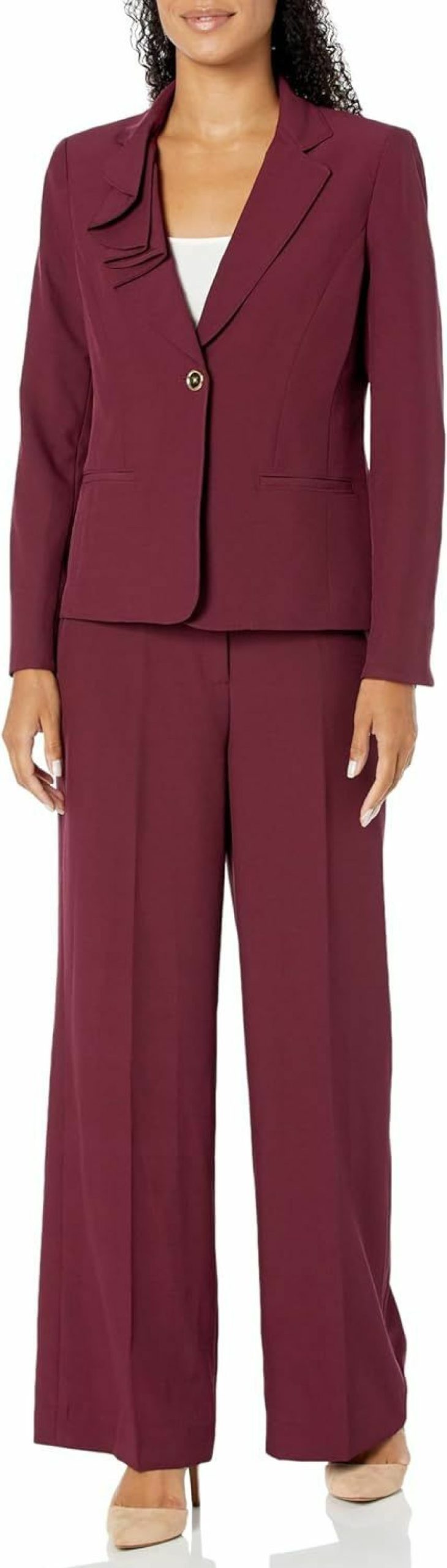 Wholesale NIPON BOUTIQUE Women'S Asymmetrical Ruffle 1 Button Jacket & Wide Leg Pant