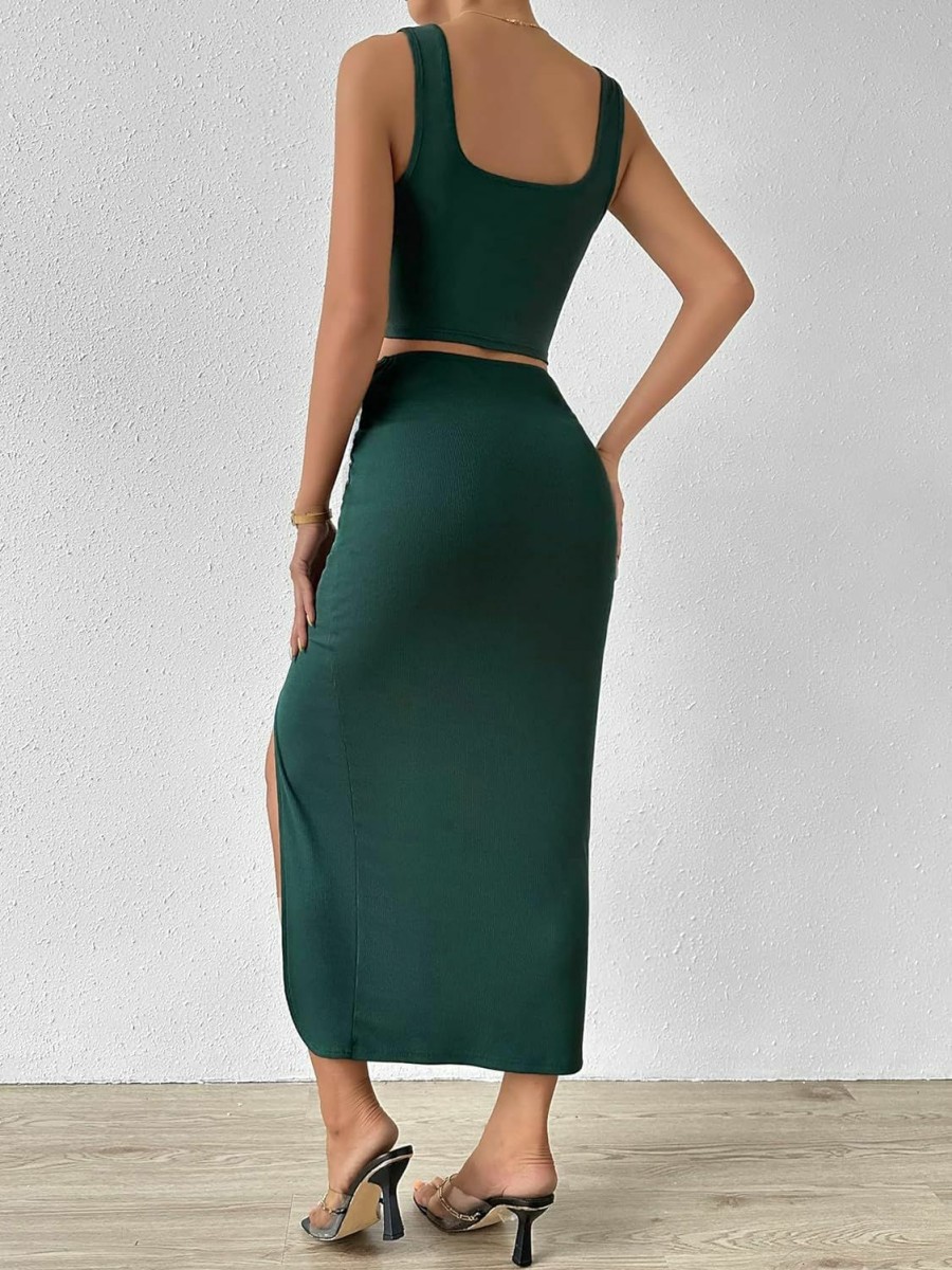 New Verdusa Verdusa Women'S 2 Piece Outfit Square Neck Crop Tank Top And Ruched Long Skirt Sets