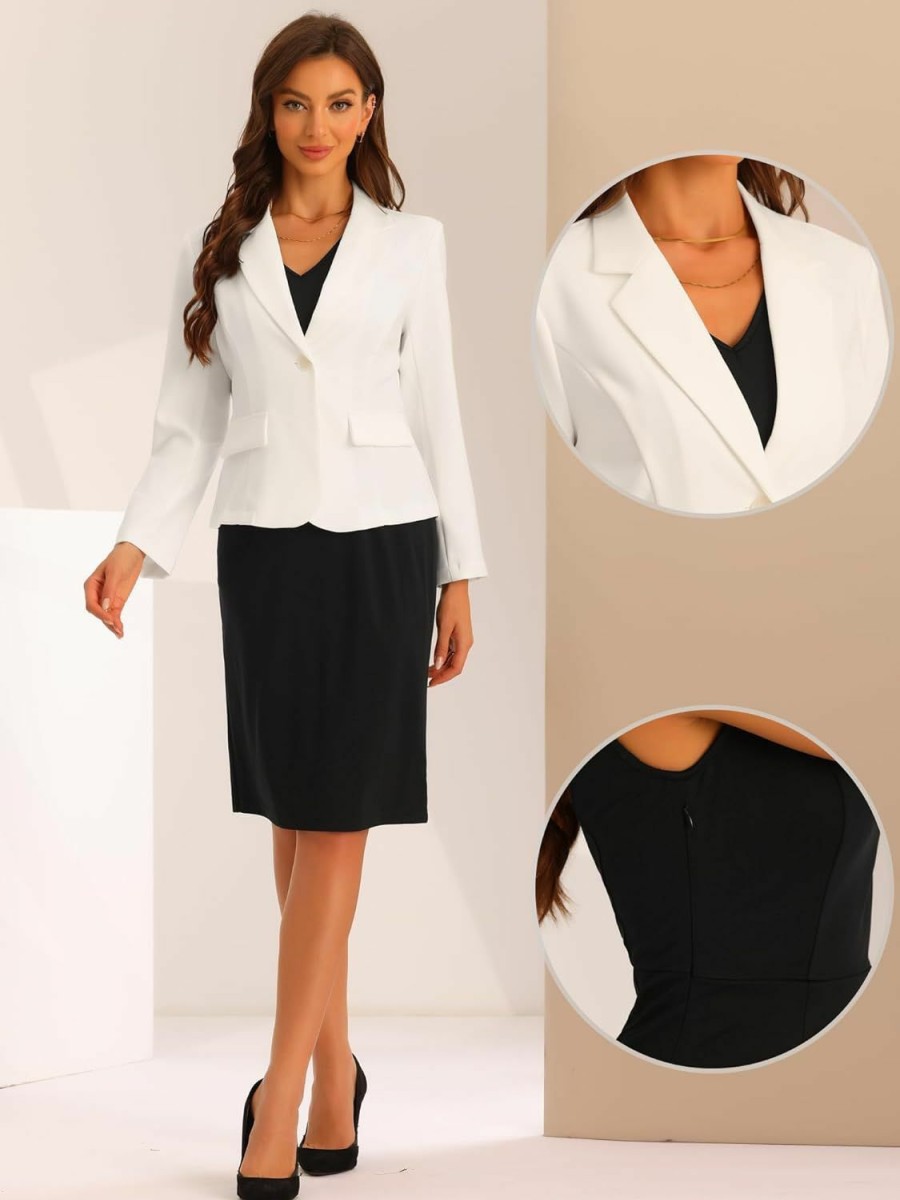 Hot Allegra K Allegra K Business Dress Suit Sets For Women'S 2 Piece Outfit Work Office Notched Lapel Jacket Blazer Solid V Neck Dress