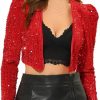 Clearance Allegra K Allegra K Women'S Sequin Shrug Open Front Collarless Christmas Glitter Sparkly Crop Blazer Jacket