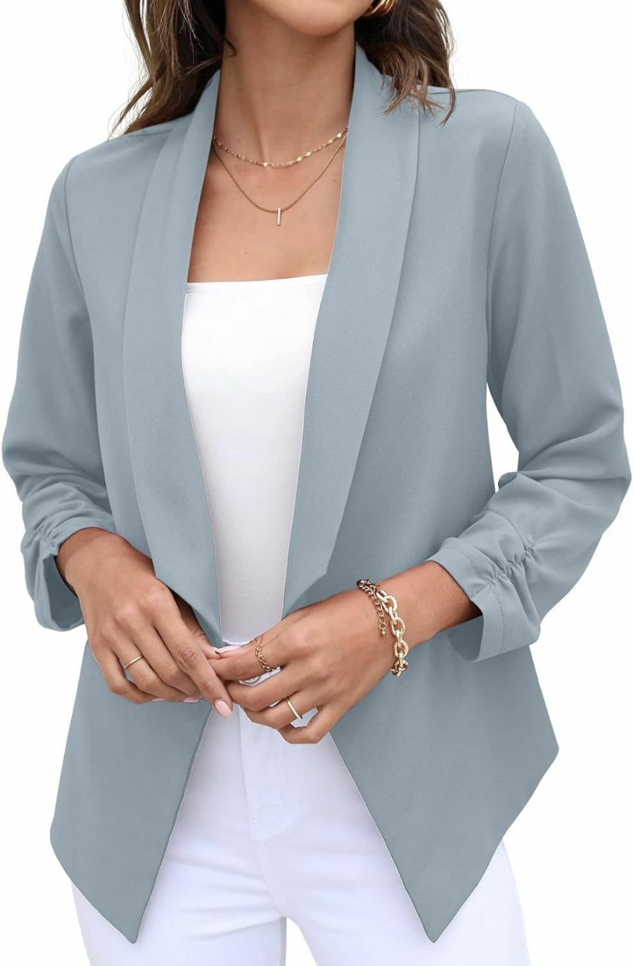 Hot GRECERELLE Grecerelle Women'S Blazer Suit Open Front Cardigan 3/4 Sleeve Fitted Jacket Casual Office Cropped Blazer