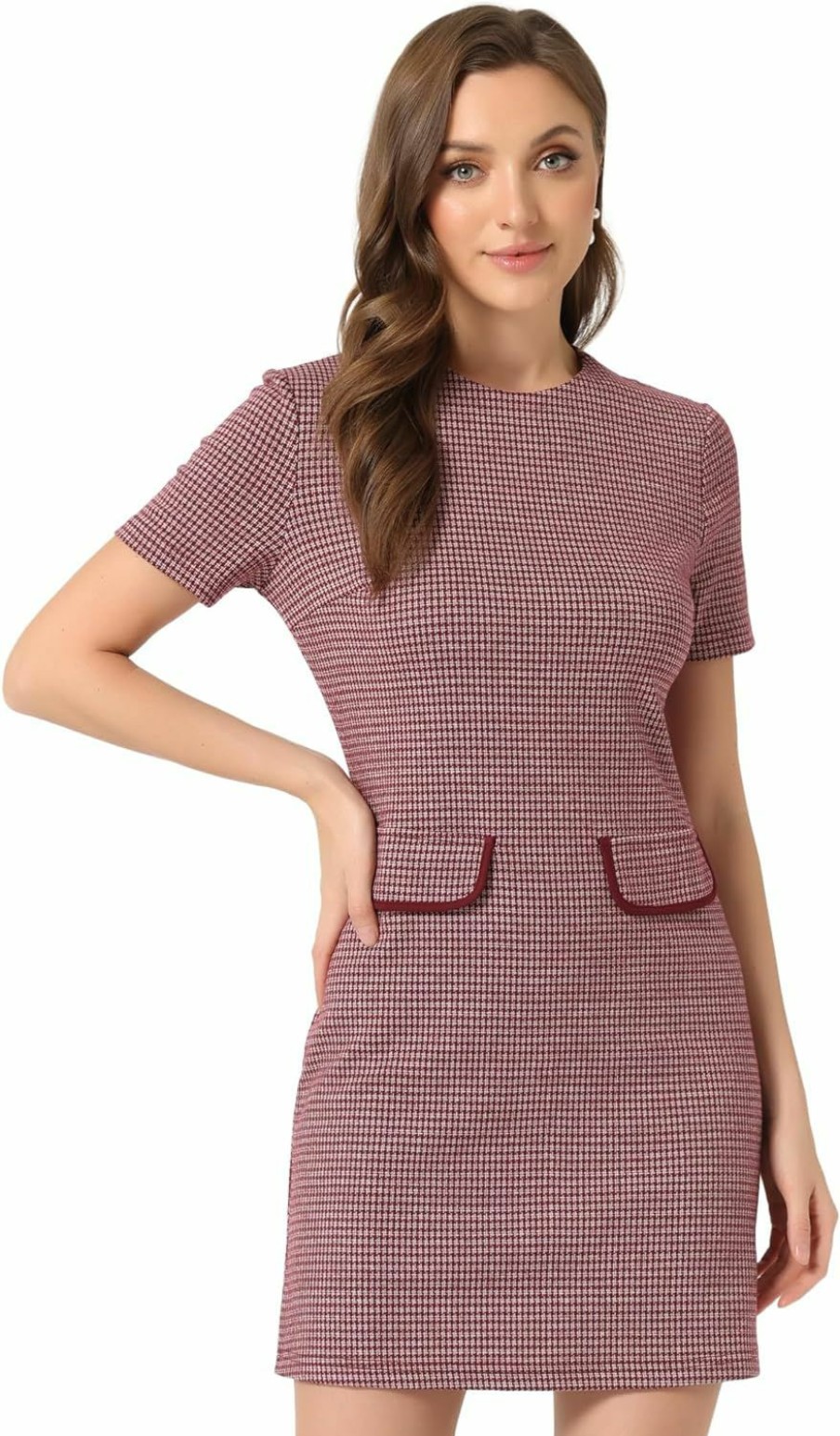 Best Allegra K Allegra K Work Dresses For Women'S Short Sleeve Vintage Houndstooth Pencil Sheath Dress