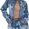 New Molilove Molilove 2 Piece Denim Skirt Jacket Set Women Zipper Jacket Top Elastic Waist Skirt With Pockets Sweatsuit Tracksuit Sets