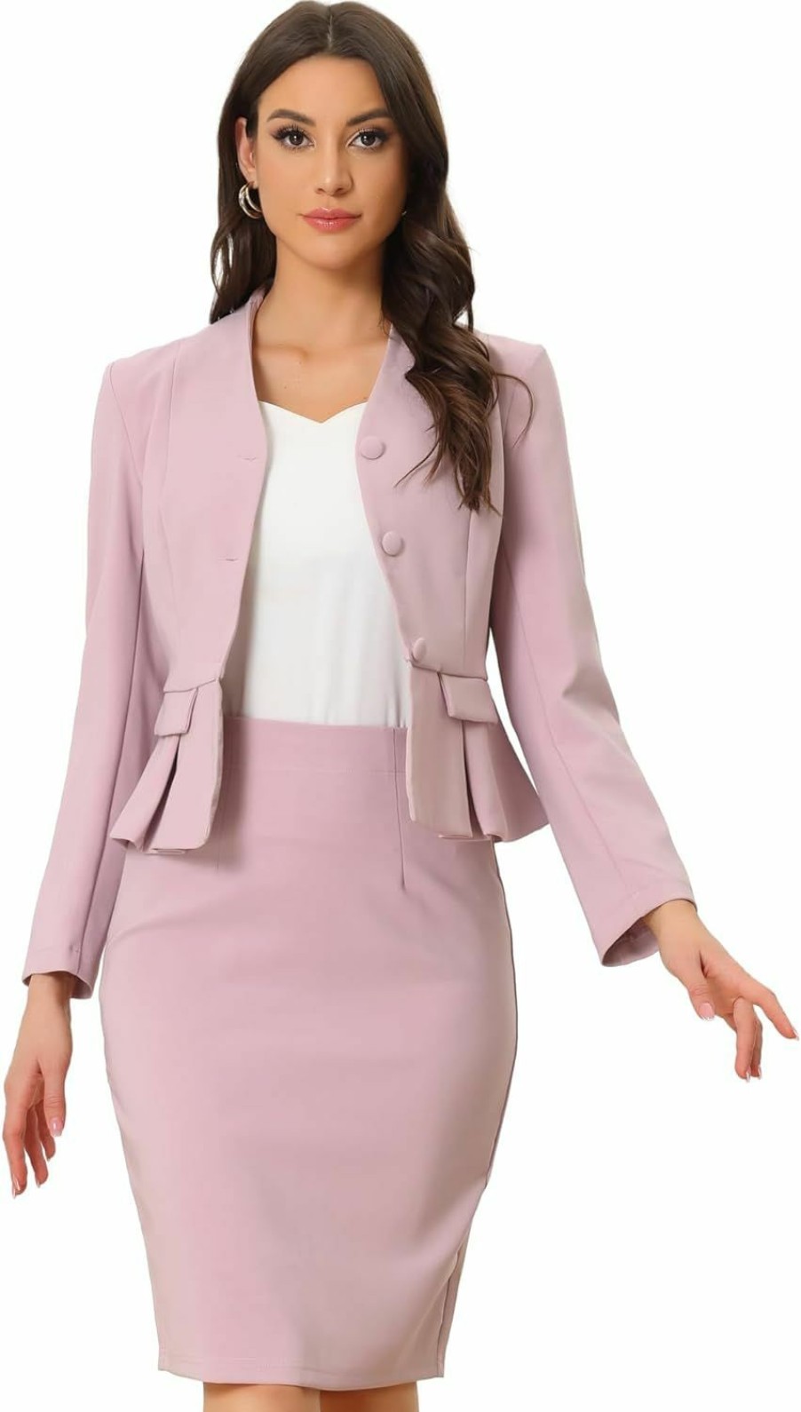 Clearance Allegra K Allegra K Business Suit Sets For Women'S 2 Piece Outfits Collarless Peplum Blazer Formal Pencil Skirt Suit