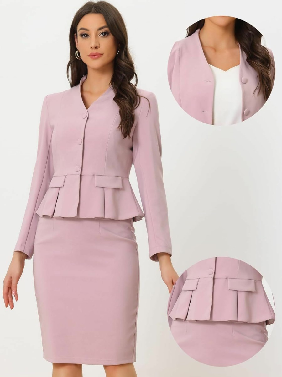 Clearance Allegra K Allegra K Business Suit Sets For Women'S 2 Piece Outfits Collarless Peplum Blazer Formal Pencil Skirt Suit