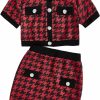 Wholesale WDIRARA Wdirara Women'S 2 Piece Outfits Houndstooth Print Button Up Crop Jacket And Mini Skirt Set