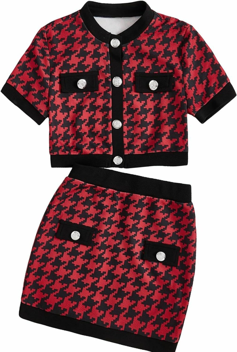 Wholesale WDIRARA Wdirara Women'S 2 Piece Outfits Houndstooth Print Button Up Crop Jacket And Mini Skirt Set