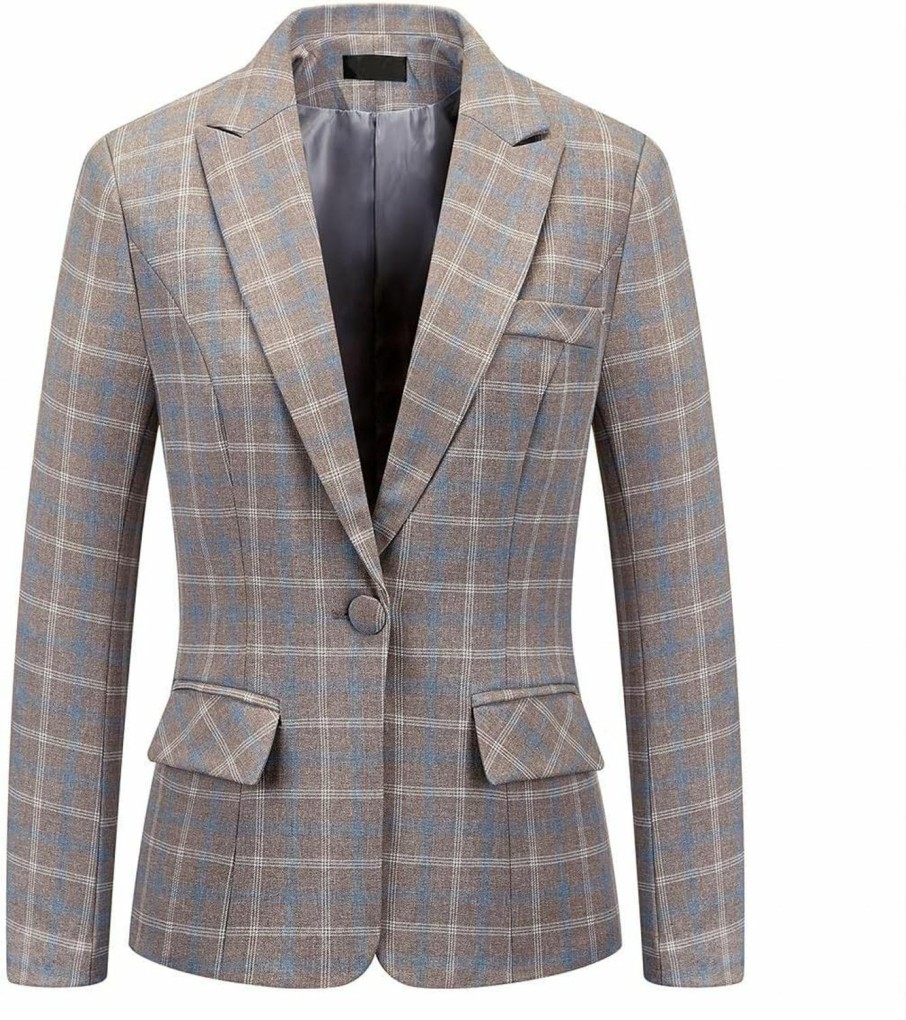 Clearance MODFUL Modful Womens Plaid Business Blazer Office Elegant Slim Fit Long Sleeve Blazer Jacket