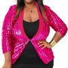 Best VERWIN Verwin Plus Size Jacket Sequin Three-Quarter Sleeve Color Block Coat Shawl Collar Women'S Casual Blazer