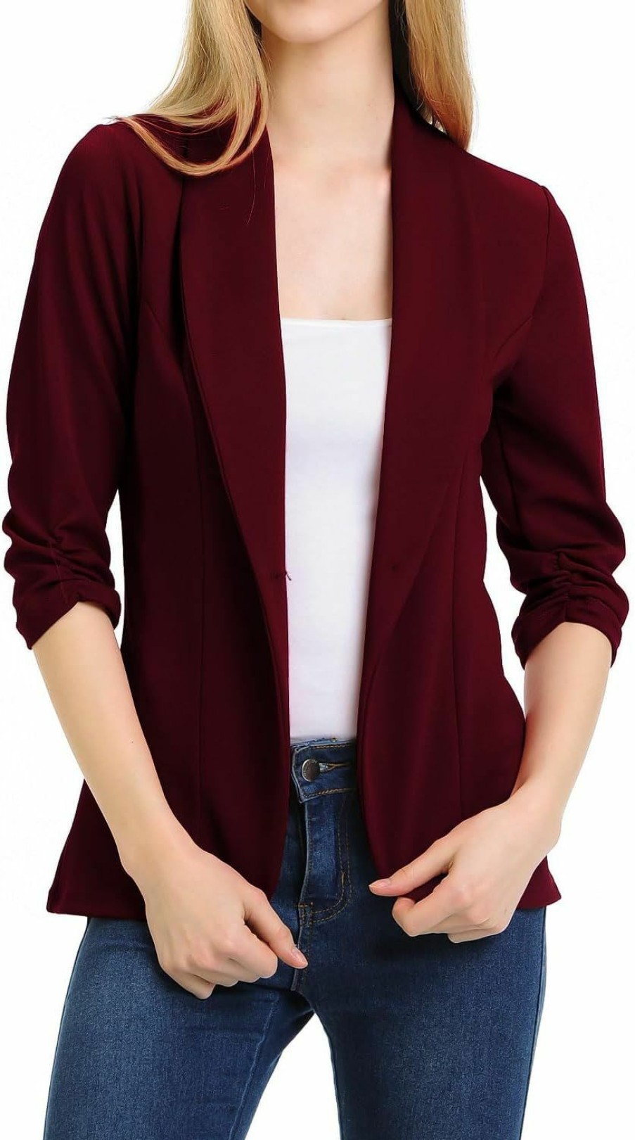 Wholesale MINEFREE Minefree Women'S 3/4 Ruched Sleeve Lightweight Work Office Blazer Jacket (S-3Xl)