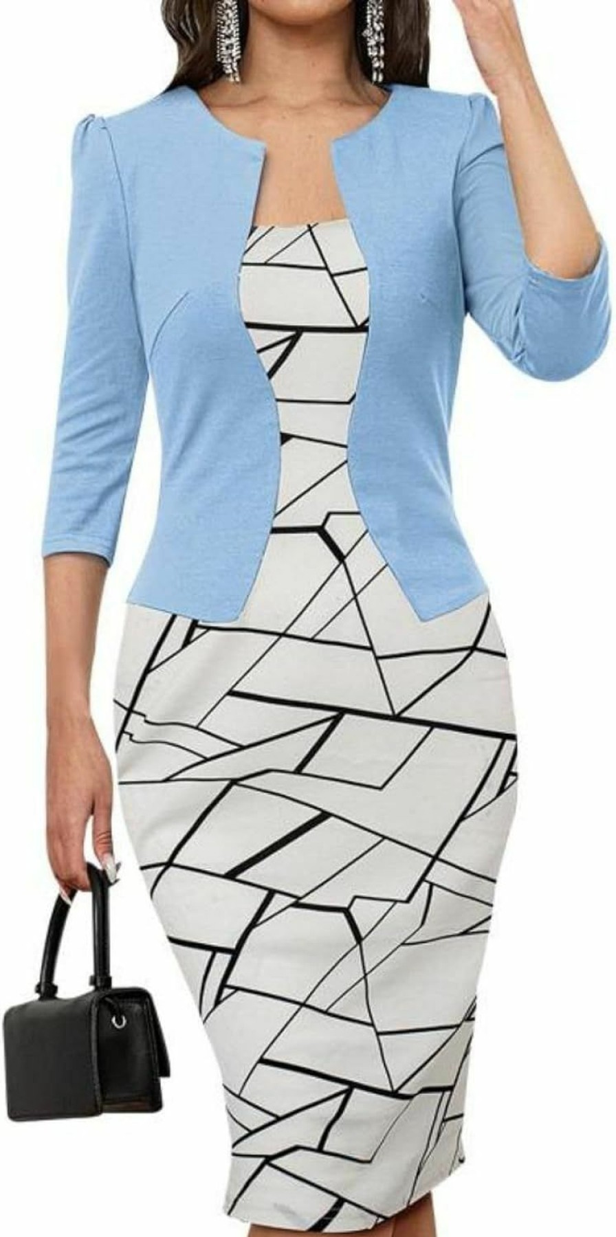 Online Yajedo Women'S Bodycon Pencil Dresses 3/4 Sleeve Teacher Church Wear To Work Modest Business Outfits Faux Blazer Suiting Dress