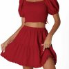 New LYANER Lyaner Women'S Two Pieces Outfits Frill Smock Square Neck Top And Skirts Suit Sets