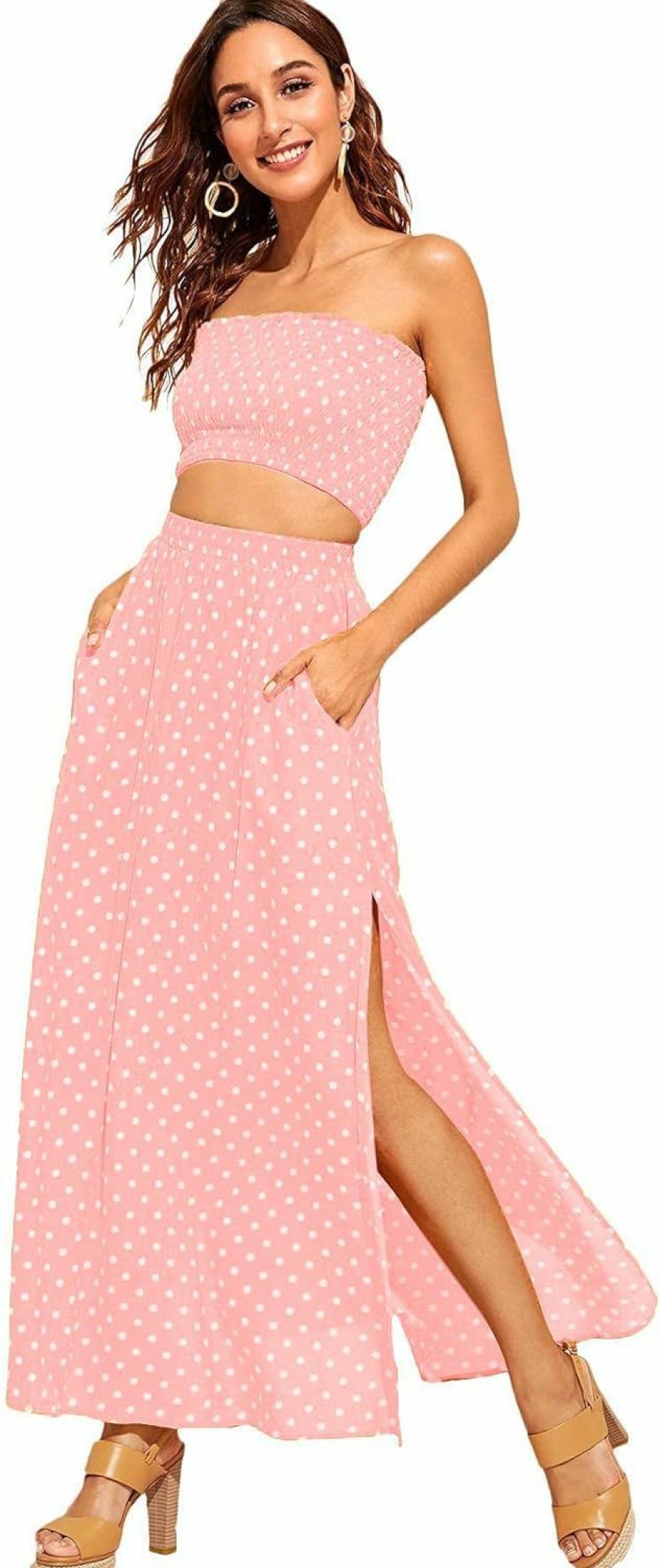 Online Floerns Floerns Women'S Summer Printed 2 Piece Outfit Crop Tube Tops And Split Long Skirt Set