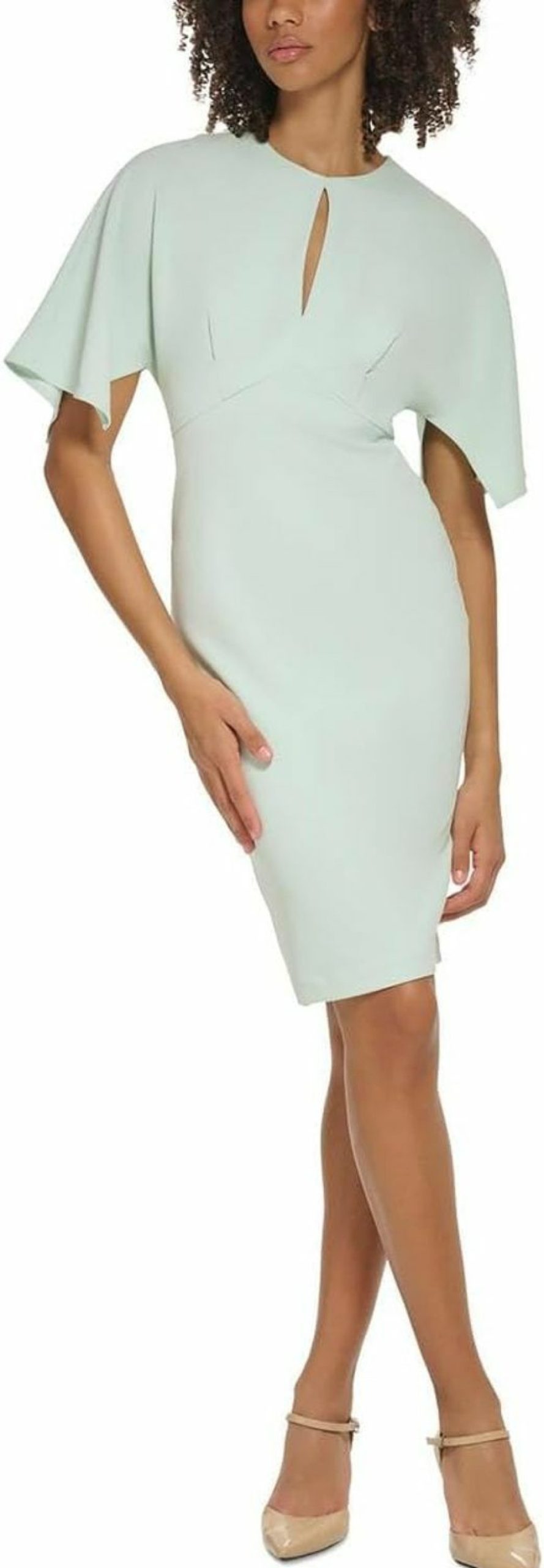 Clearance Calvin Klein Calvin Klein Scuba Crepe Sheath With Cape Sleeves Celadon 14