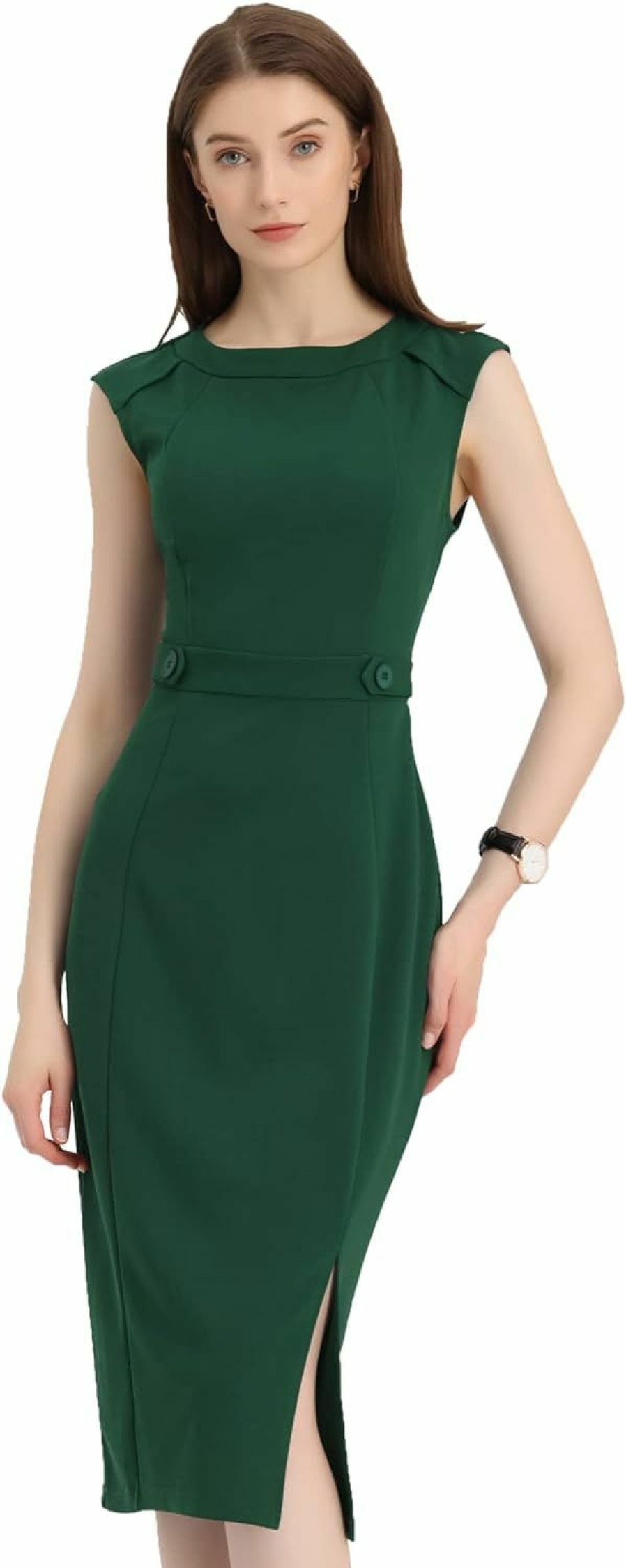 Best Allegra K Allegra K Sheath Dress For Women'S Sleeveless 2024 Round Neck Slim Fit Split Work Bodycon Pencil Dresses