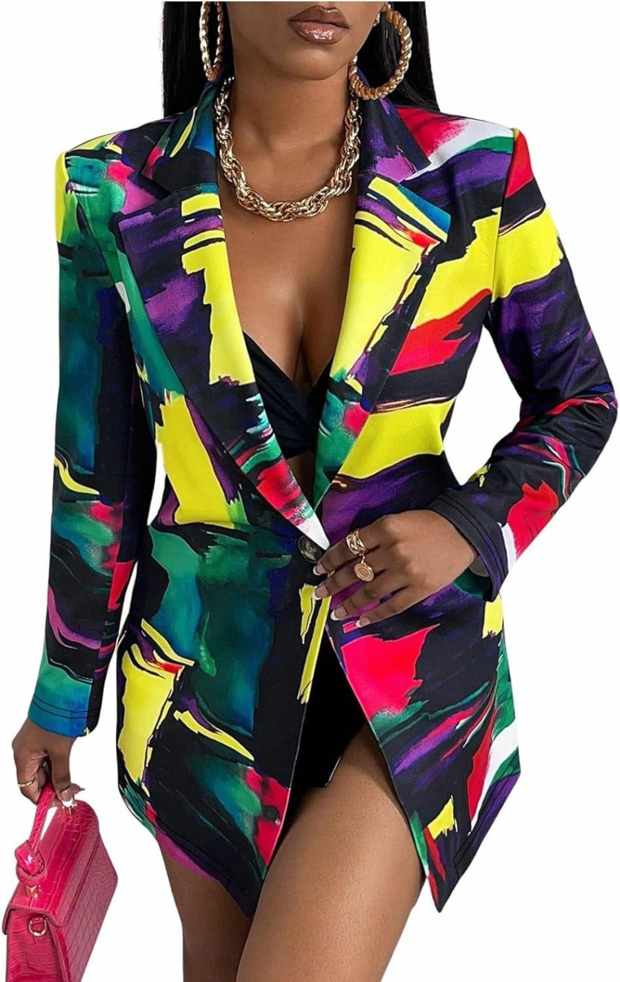 Wholesale Floerns Floerns Women'S Casual Long Sleeve Pop Art Colorful Blazer Graphic Work Suit Jacket