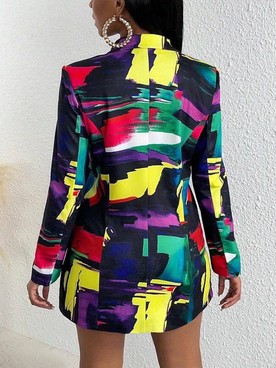 Wholesale Floerns Floerns Women'S Casual Long Sleeve Pop Art Colorful Blazer Graphic Work Suit Jacket