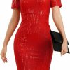 Best OBEEII Obeeii Sequin Dress For Women, Short Sleeve Sparkly Bodycon Pencil Midi Dress Elegant Cocktail Formal Evening Party Dresses