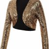 Hot Belle Poque Belle Poque Women'S Sequin Jacket Long Sleeve Open Front Glitter Cropped Blazer Bolero Shrug S-Xxl