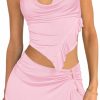 New CSDAJIO Women'S Summer 2 Pieces Outfits Ruched Asymmetrical Hem Crop Top And Ruffle Mini Skirt Set