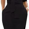 New LILYIN Womens Classy Off Shoulder Short Sleeve Belted Side Slit Midi Pencil Dress With Pockets