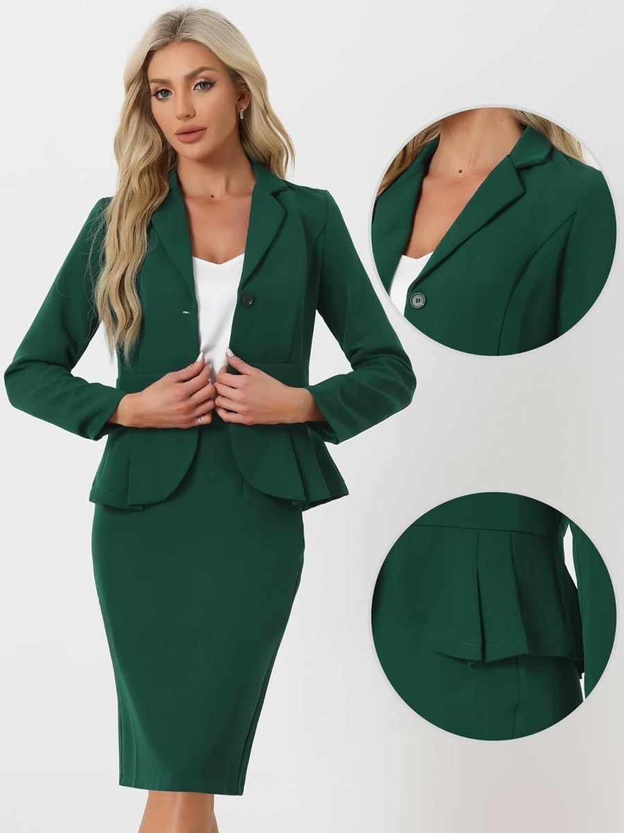 Wholesale Allegra K Allegra K Business Skirt Suit Sets For Women'S 2 Piece Outfits Office Notched Lapel Peplum Blazer Pencil Skirts