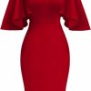 Online Memoriesea Memoriesea Women'S Ruffle Flared Sleeve Bodycon Pencil Formal Cocktail Midi Dress