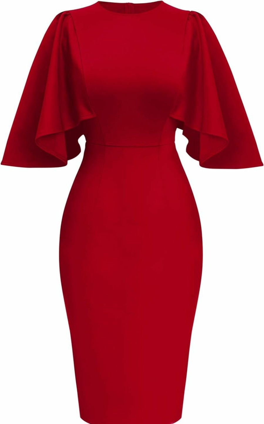 Online Memoriesea Memoriesea Women'S Ruffle Flared Sleeve Bodycon Pencil Formal Cocktail Midi Dress