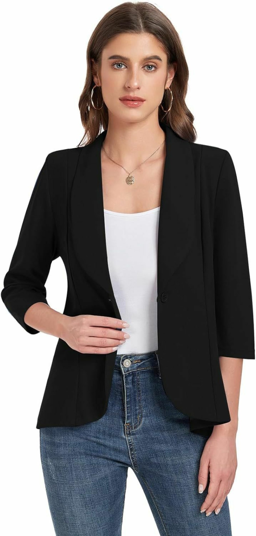 Hot MINTLIMIT Mintlimit Women'S Blazers Casual 3/4 Sleeve Button Front Blazer Ruffle Work Office Cardigan Jacket For 2024