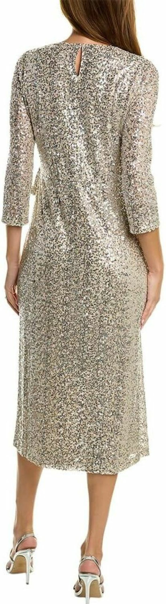 Hot Anne Klein Anne Klein Women'S Long Sleeve Faux Wrap Sequin Midi Dress