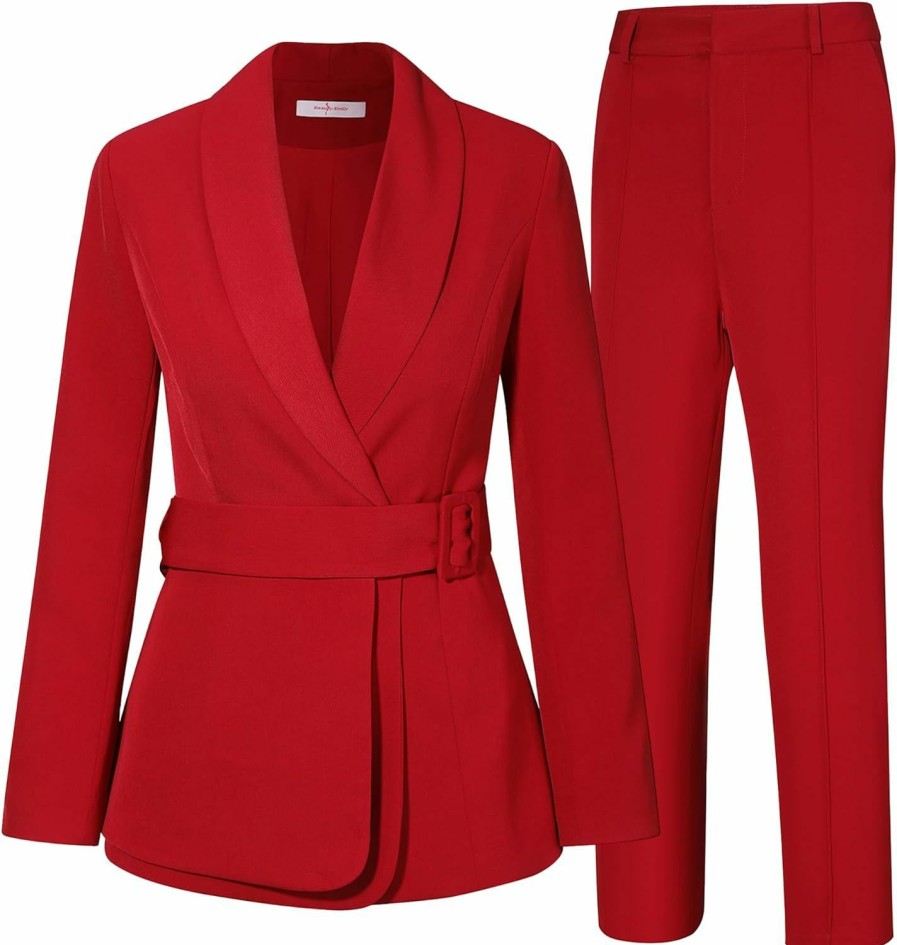 Best Beauty-Emily Women Business Suit Sets For Work 2 Pieces Office Outfits Single Vent With Belt Professional Pants