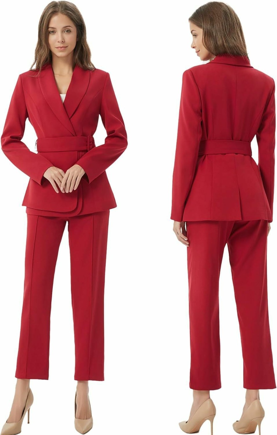 Best Beauty-Emily Women Business Suit Sets For Work 2 Pieces Office Outfits Single Vent With Belt Professional Pants