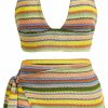 Best Verdusa Verdusa Women'S 2 Piece Outfit Striped Deep V Neck Crop Halter Top And Wrap Skirt Sets