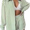 Best Floerns Floerns Women'S 2 Piece Outfit Striped Long Sleeve Blouse Top With Shorts Set