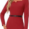 Hot Allegra K Allegra K Elegant Office Dress For Women'S Belted Square Neck Shoulder Pads Bodycon Dress